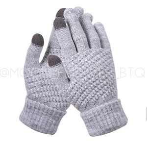 Gray Knit Winter Gloves Stretchy Touchscreen Friendly Cold Weather Accessories